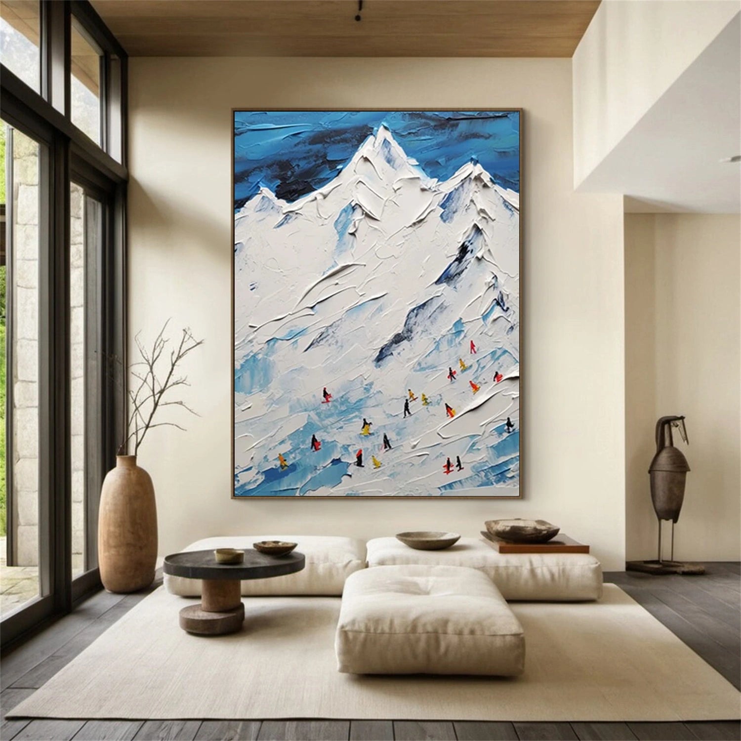 SP034 Textured Skiing Sport Art Painting Canvas - Perfect for Home Decor, Office Wall Art & Winter Sports Enthusiasts