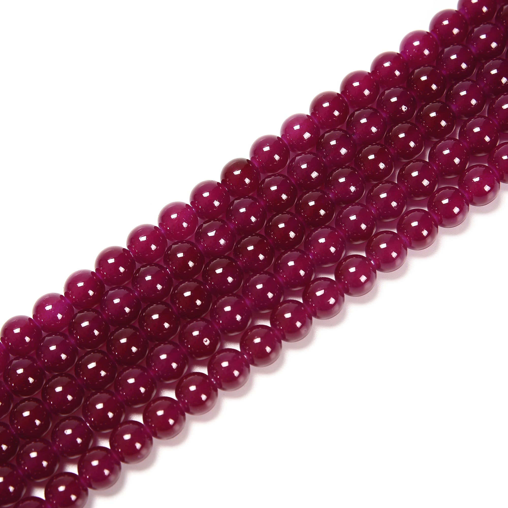 Fuchsia Crystal Glass Smooth Round Beads 6mm 8mm 10mm 15.5 Strand - DIY Jewelry Making, Bracelets, Necklaces, Craft Projects, Home Decor