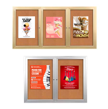 Locking 2 & 3 Door Metal Enclosed Outdoor Bulletin Boards - 35+ Sizes for Schools, Parks & Business Security Display Cases