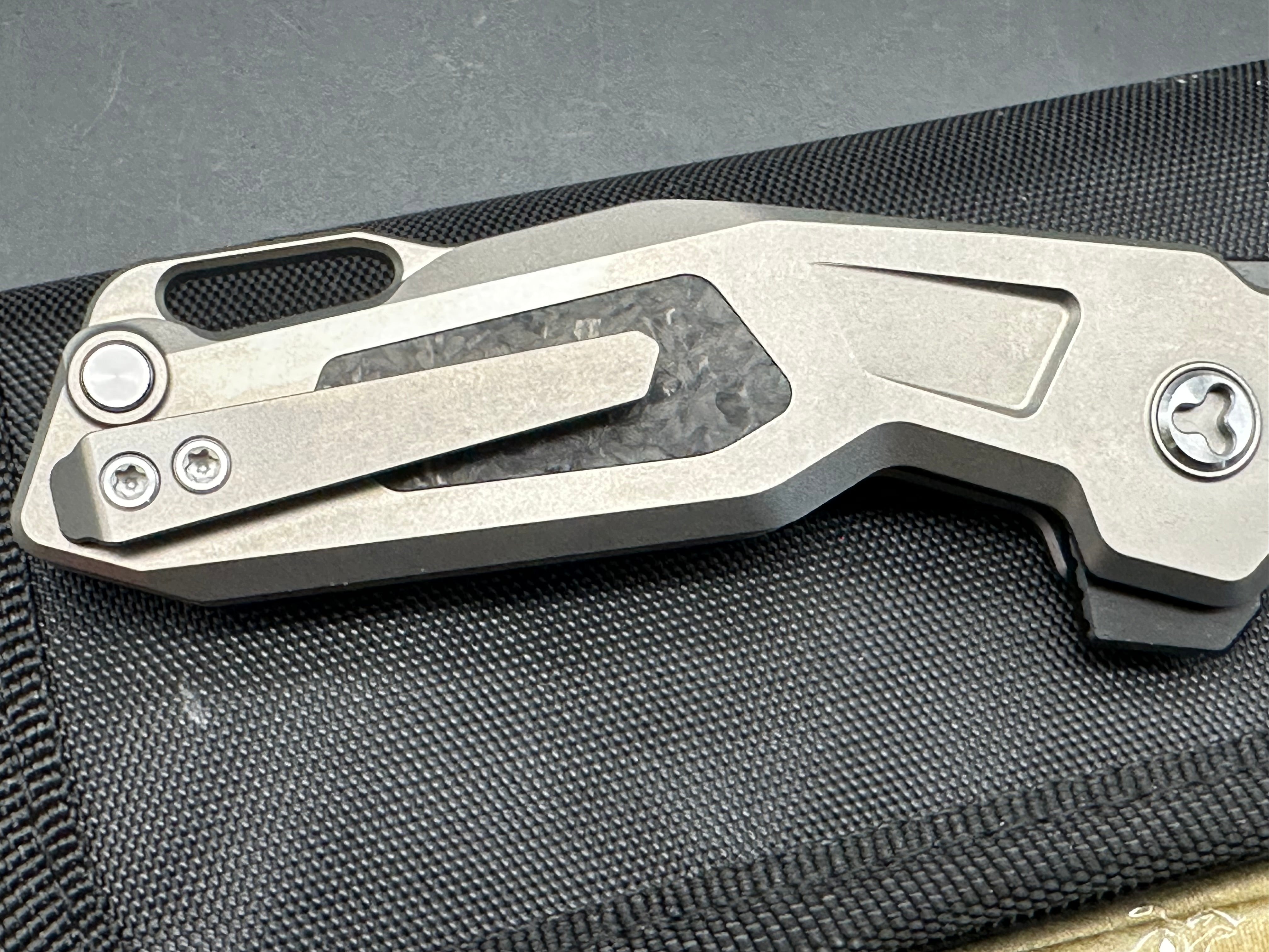 Ketuo Knives Mini Griffin Folding Pocket Knife - Grey Silver Milled Titanium Frame with Shred Carbon Fiber Inlays | EDC Gear, Outdoor Survival Tool, Camping & Everyday Carry Accessory