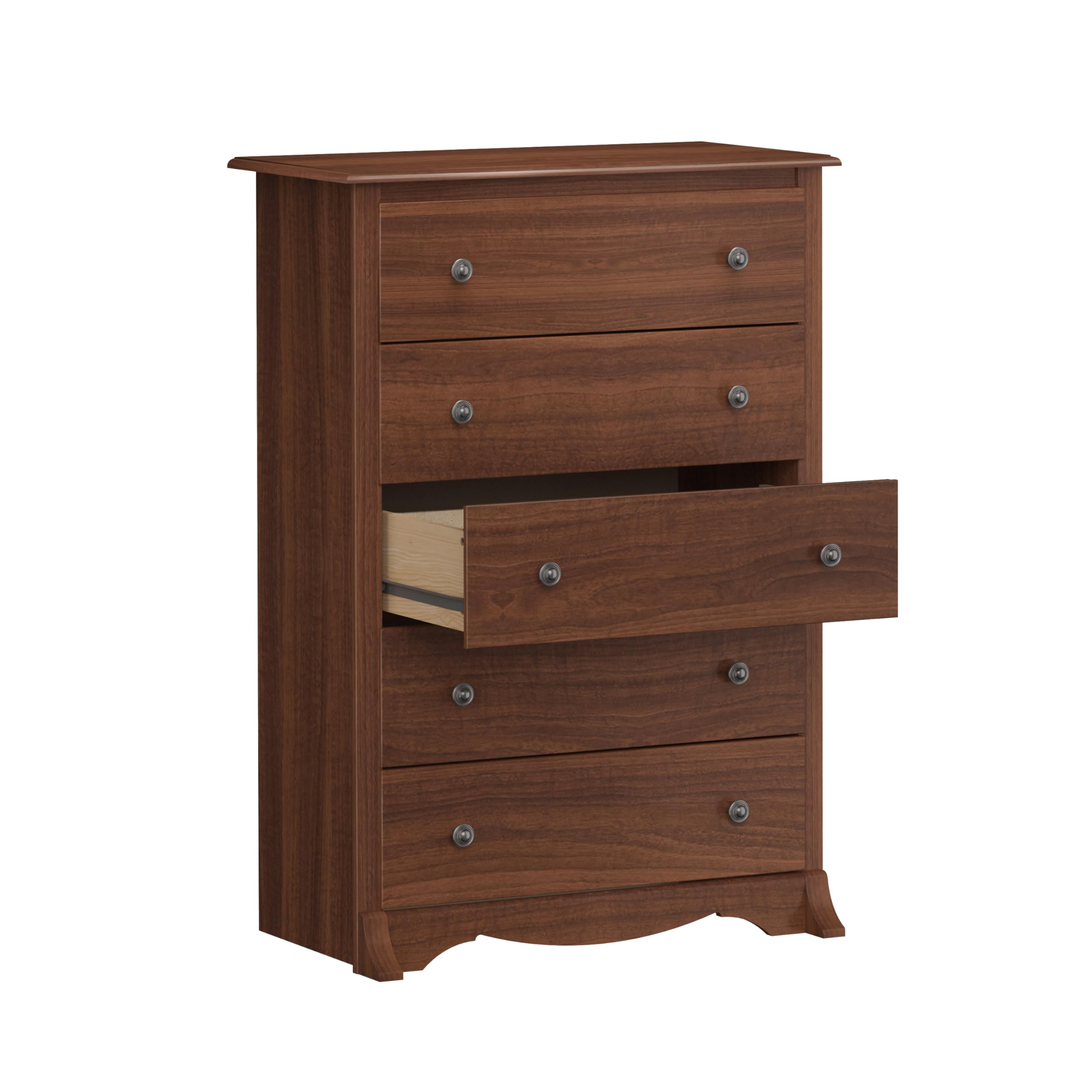 Prepac Sonoma Traditional 5-Drawer Tall Dresser for Bedroom - Cherry Wood Chest of Drawers 17.75