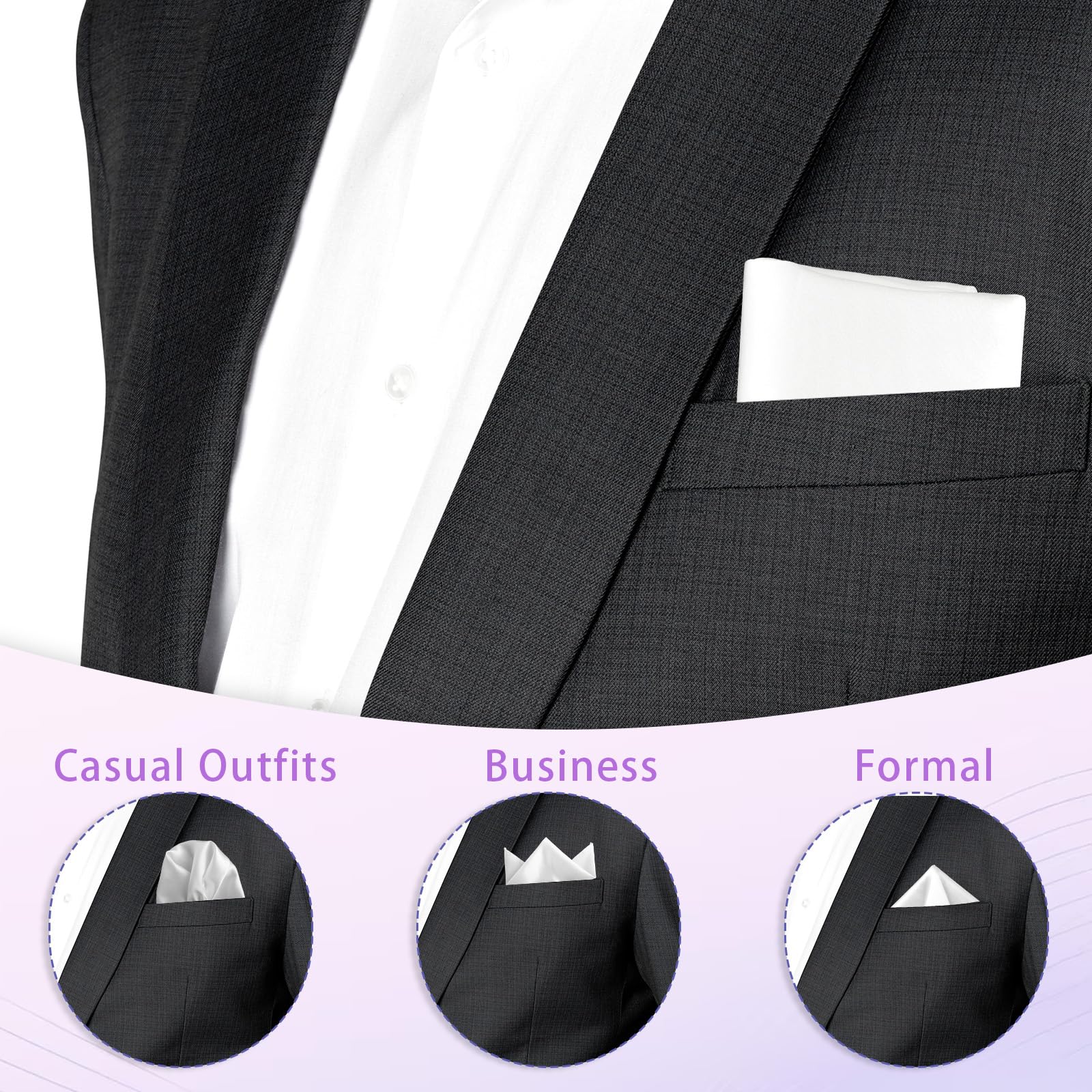 Premium Men's Satin Pocket Squares - 2-Piece Set of Solid Color Silk Handkerchiefs for Suits & Formal Wear | Wedding, Business, Cocktail Party Accessories