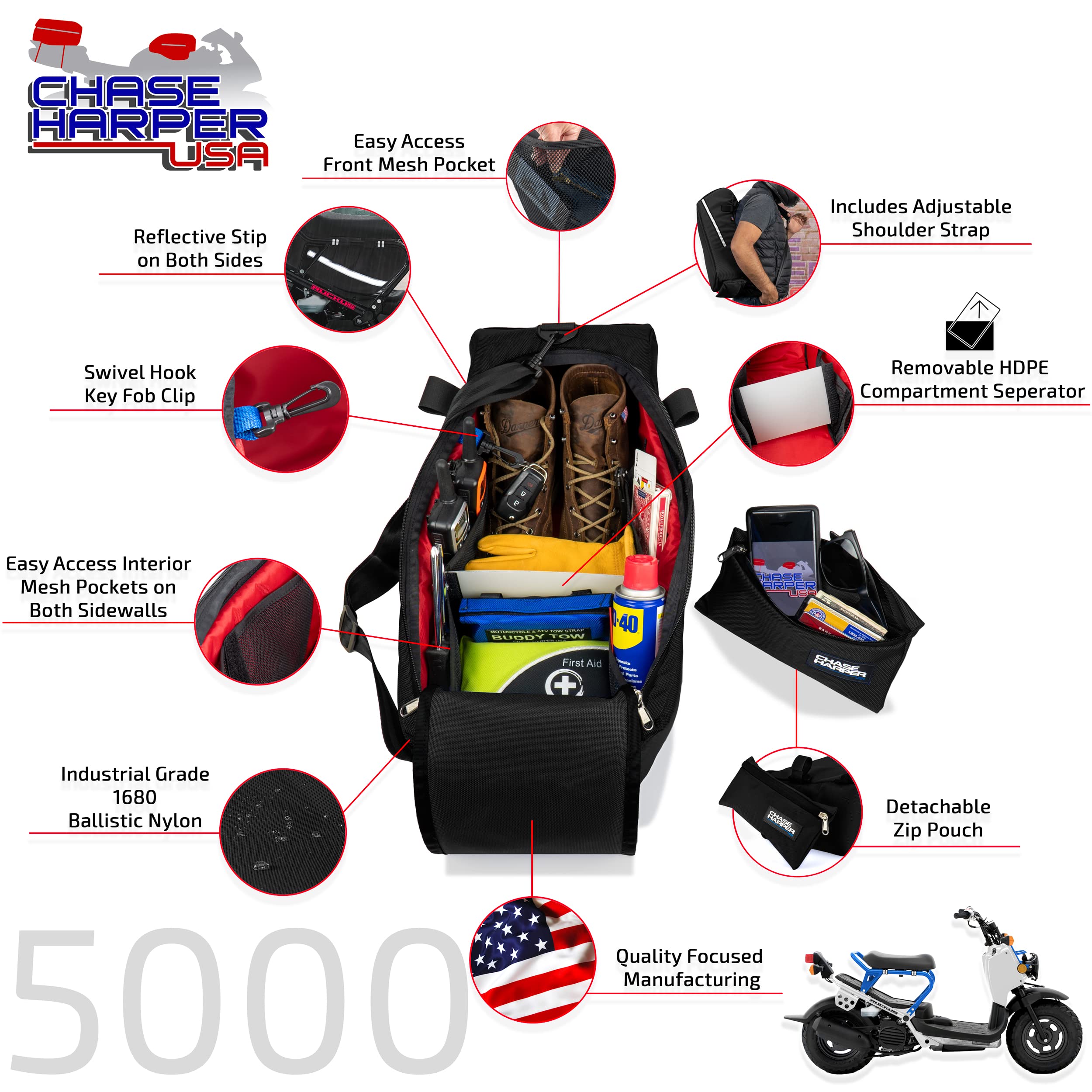 Ruckus Scooter Seat Bag & Barrel Bag Bundle - 5000 Under Seat Storage & 105000 Barrel Bag - Fits All Honda Ruckus Models (2000-2023) - Black Value Pack - Perfect for Scooter Commuting & Urban Riding Accessories