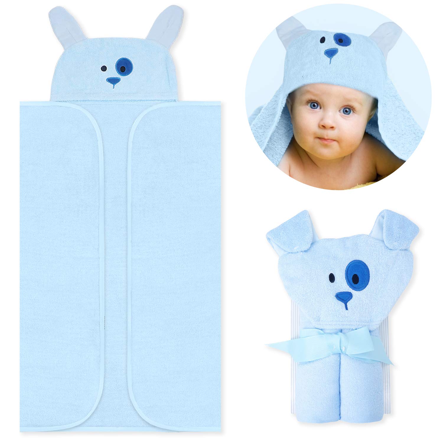 Soft Hooded Baby Towel 100% Cotton - Absorbent Toddler Bath Towel with Cute Dog Hood for Boys & Girls 0-7 Years - Perfect for Bath Time, Swimming & After-Spa Cuddles