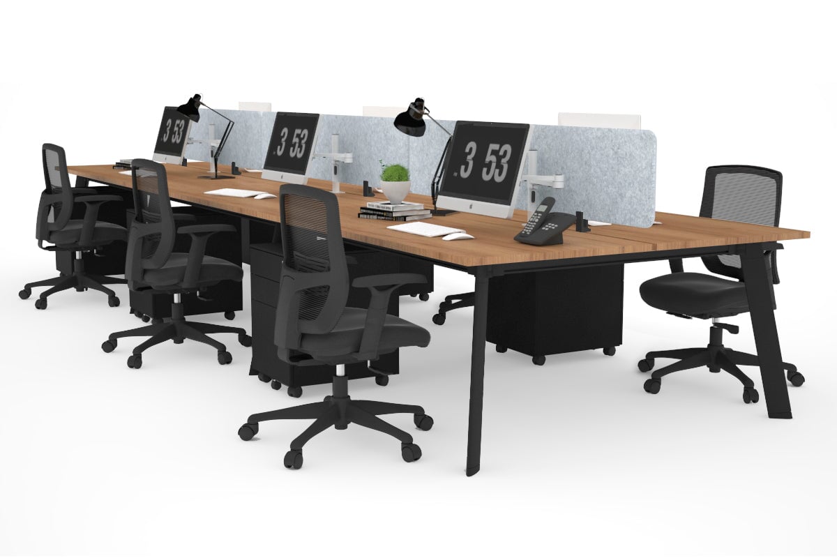 6-Person Black Frame Workstation with Cable Management - 1600L x 800W Office Desk for Team Collaboration | Perfect for Open Office Spaces & Shared Work Environments