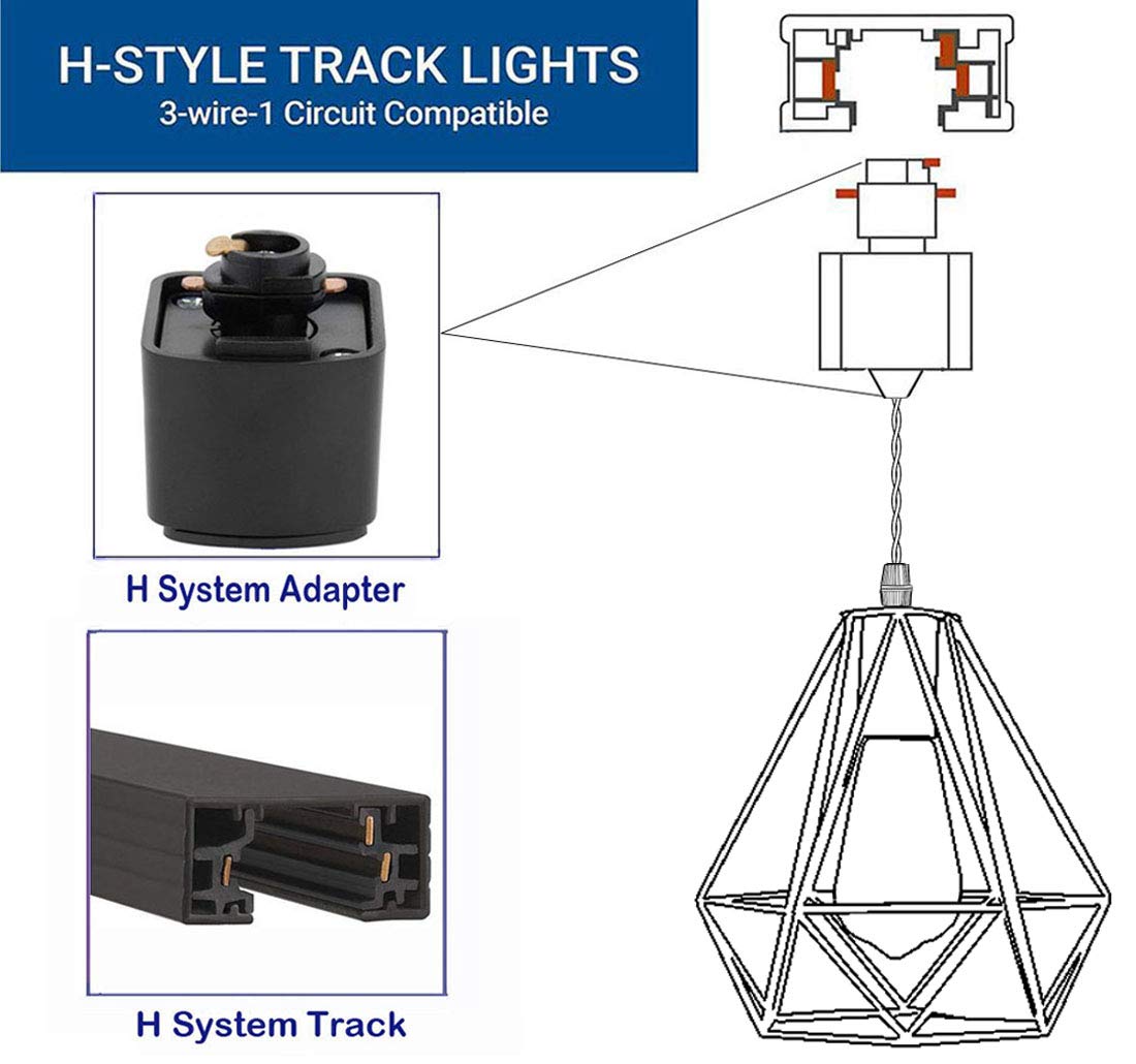 H-Series Track Mounted Lighting Pendant Light Kit - Industrial Copper Caged Hanging Pendant Lamp Set of 3 for Kitchen Island, Dining Room & Living Room Decor