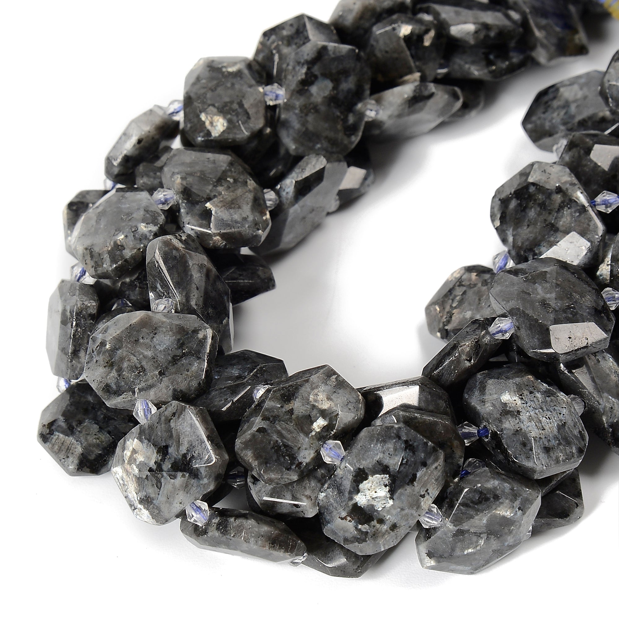 Premium Larvikite Labradorite Faceted Octagon Beads - 15x20mm Rectangle Slices - 15.5