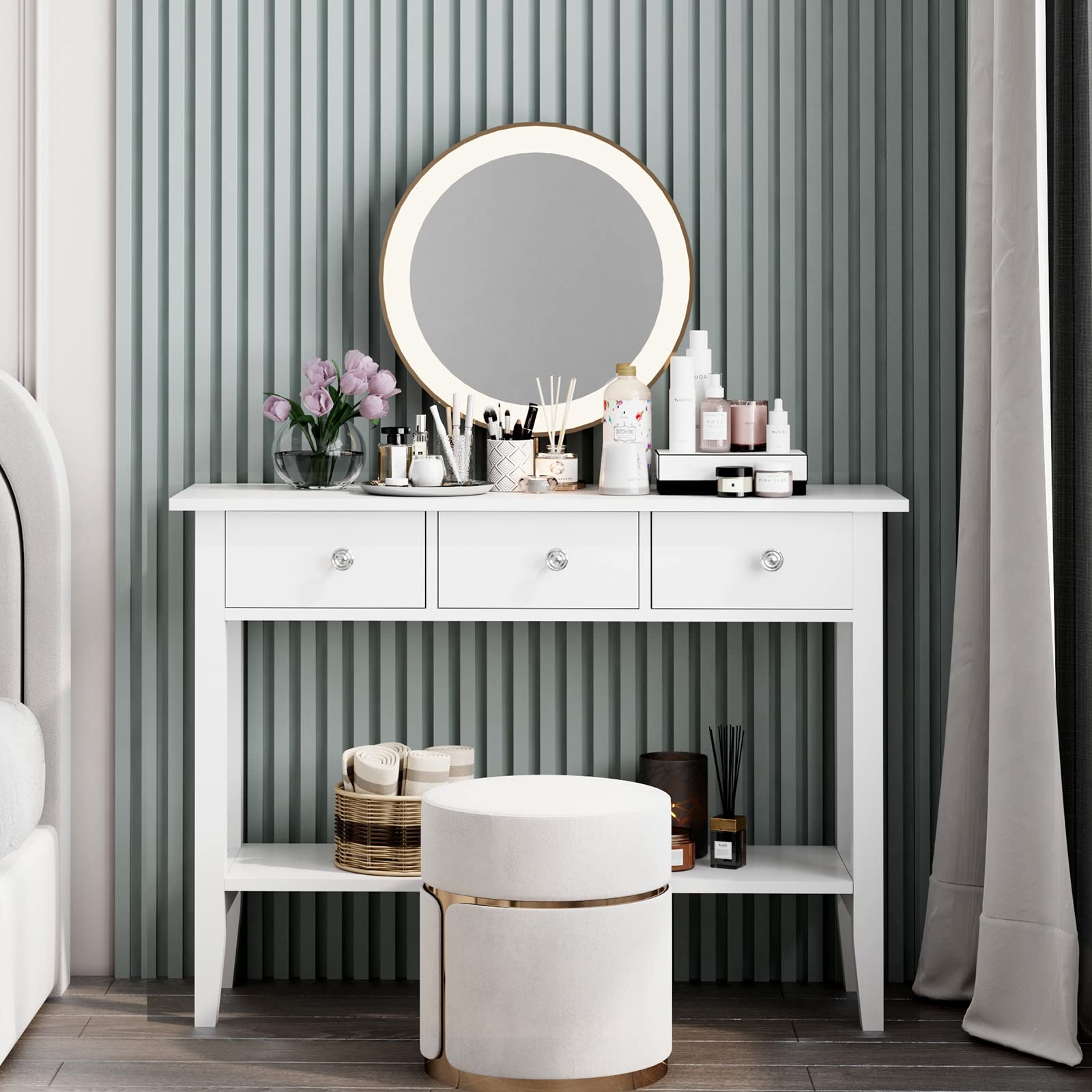 DlandHome White Console Sofa Table - 39.4 Inch Narrow Entryway Table with 3 Drawers & Storage Shelf, Hall Rack for Living Room, Foyer & Home Decor | Perfect for Small Spaces, Behind Sofa or Entryway Organization
