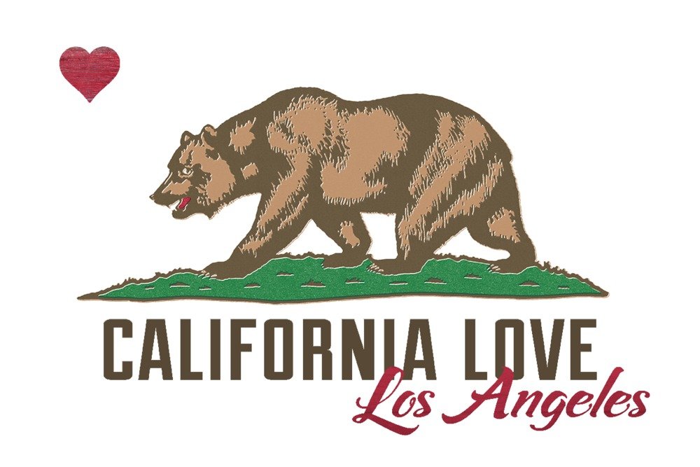 California Bear Flag with Heart - Los Angeles Travel Poster (36x54 Giclee Gallery Print) - Vintage Wall Art Decor for Home, Office & Gifts