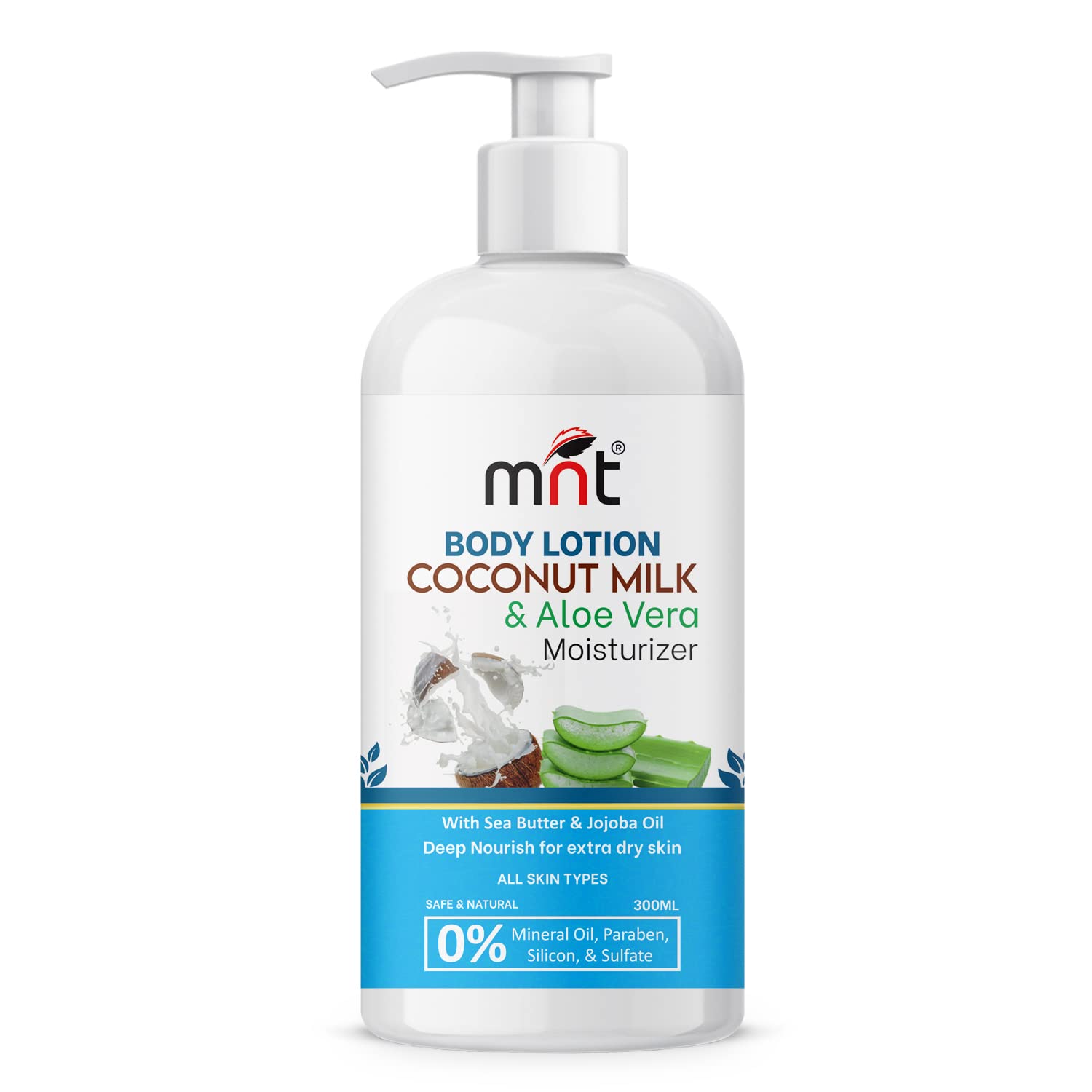 MNT Coconut Milk & Aloe Vera Moisturizing Body Lotion - 300ml Hydrating & Nourishing for Dry Skin - Perfect for Daily Use, After Shower & Spa Relaxation
