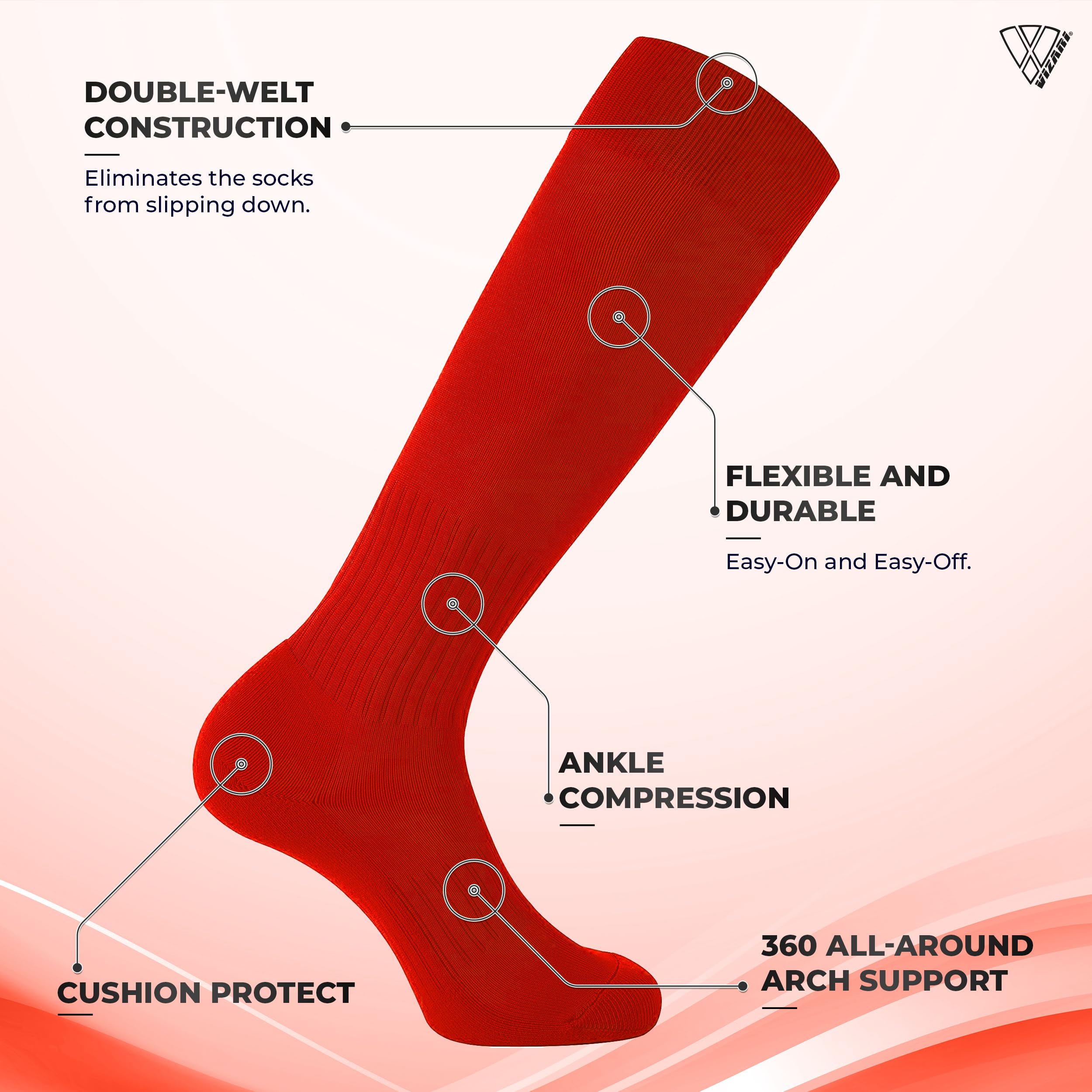 Vizari Soccer Compression Socks for Youth & Adults - Breathable Cushioned Support Socks for Football, Baseball, Rugby & Hockey - Perfect for Sports Training & Game Day Performance