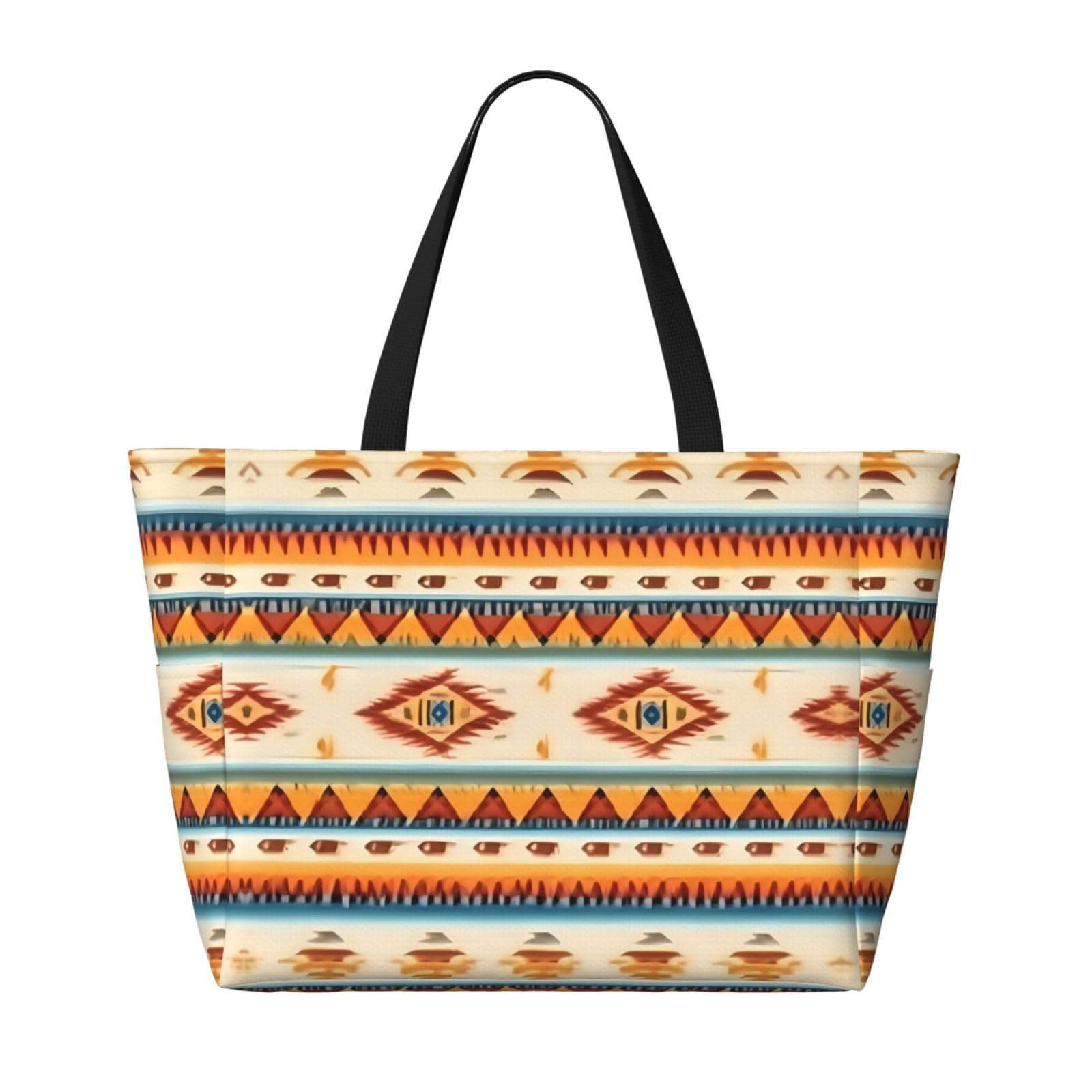 Native American Print Beach Tote - Extra Large for Travel & Women's Fashion - Black