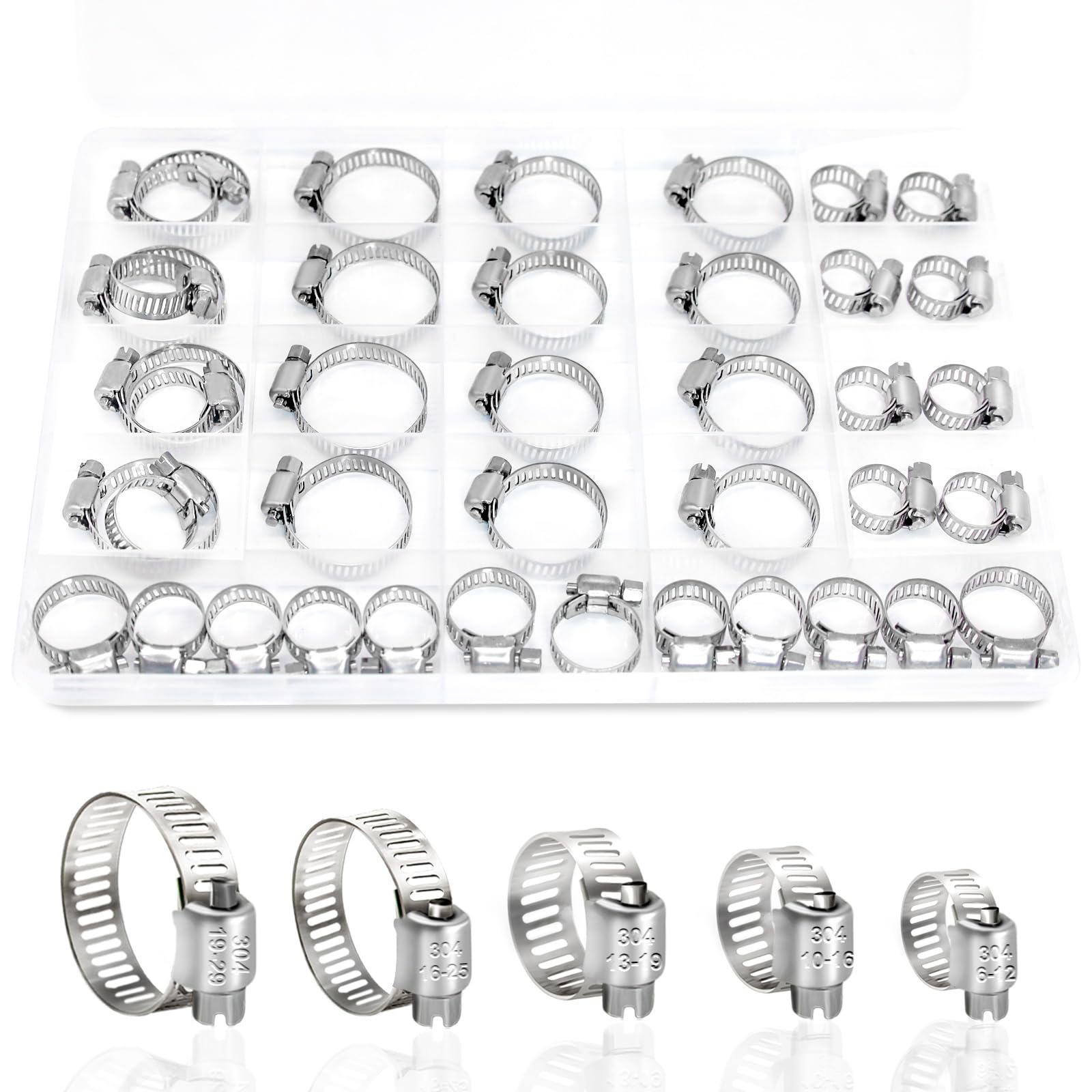 Stainless Steel Hose Clamp Kit (40PCS) - 1/4