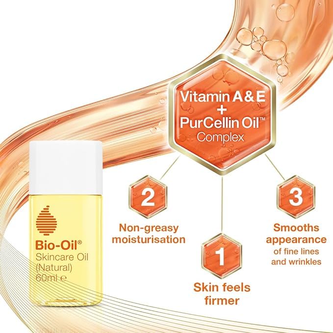 Bio-Oil Natural Skincare Oil for Stretch Marks & Scars, 60ml - Hydrating Body Oil for Dry Skin, Pregnancy Care & Anti-Aging | Perfect for Daily Moisturizing & Skin Repair