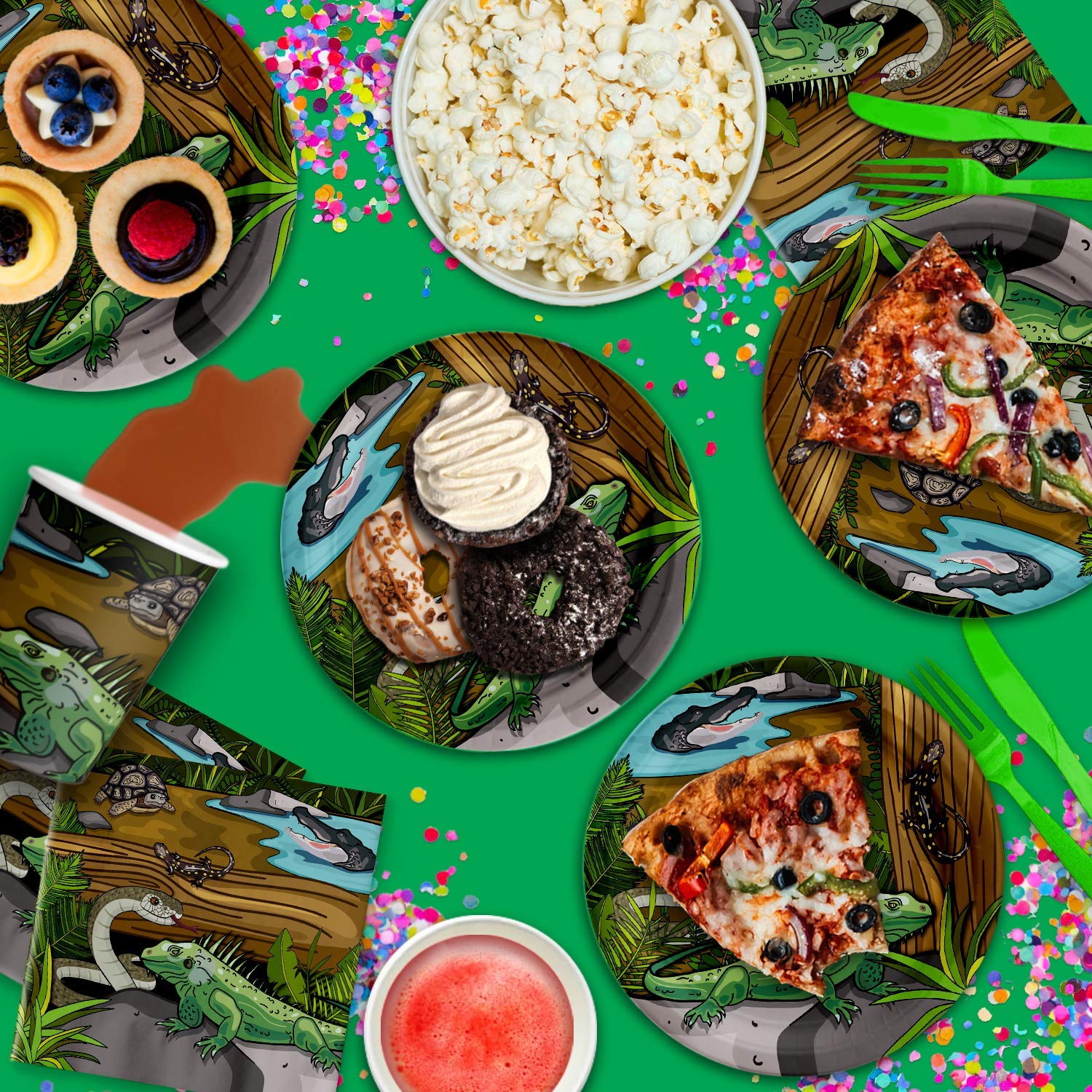 Reptile Lizard Snake Birthday Party Supplies Set - 16-Piece Tableware Kit with Plates, Napkins & Cups for Kids Jungle Theme Party Decorations | Perfect for Reptile-Themed Birthday Celebrations, Baby Showers & Animal Lover Events