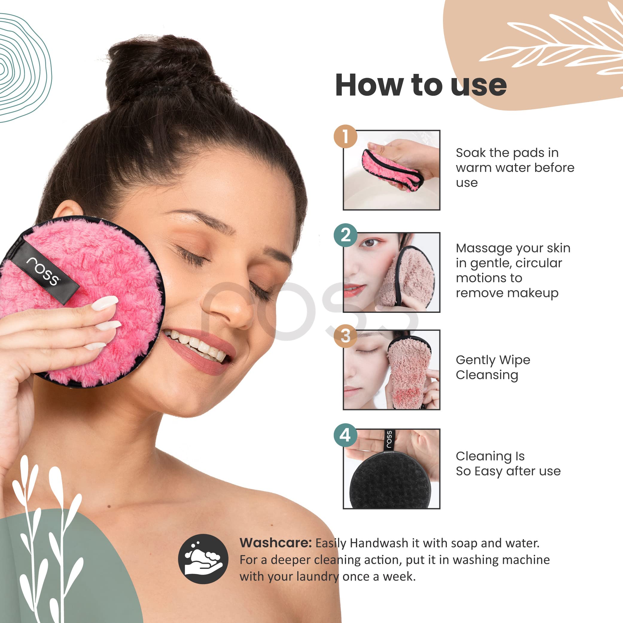 Ross Reusable Makeup Remover Pads (2-Pack) - Gentle Facial Cleansing Pads for Eye Makeup & Foundation Removal | Hypoallergenic & Eco-Friendly | Perfect for Dry & Sensitive Skin | Ideal for Travel, Daily Skincare & Sustainable Beauty Routine