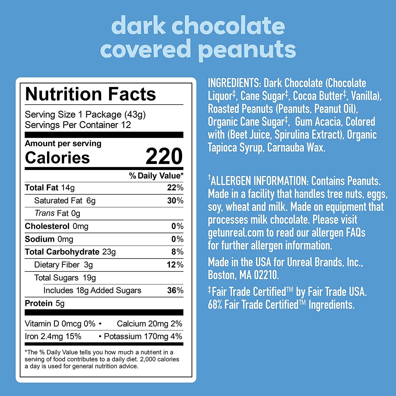 UNREAL Dark Chocolate Peanut Gems - 12 Count Pack | Gluten-Free, Vegan, Non-GMO | Perfect for Snacking, Gifts & Healthy Desserts