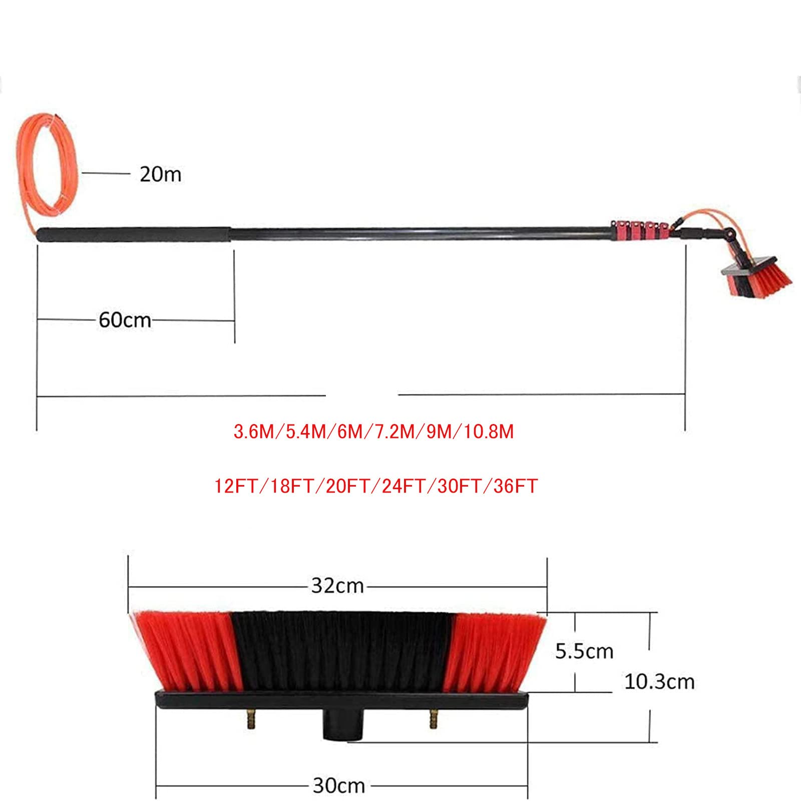 **Extendable Window Cleaner Pole - 5.4m/18FT Telescopic Brush for Solar Panels, Glass & Shower Squeegee - Multi-Size Water Fed Cleaning Equipment (Ideal for High Windows, Solar Panels & Bathroom Glass)**