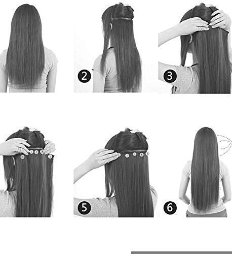 FOK 5 Clip-In Black Synthetic Hair Extensions with Golden Highlights - 24 Inch for Volume & Length - Perfect for Parties, Weddings & Daily Styling