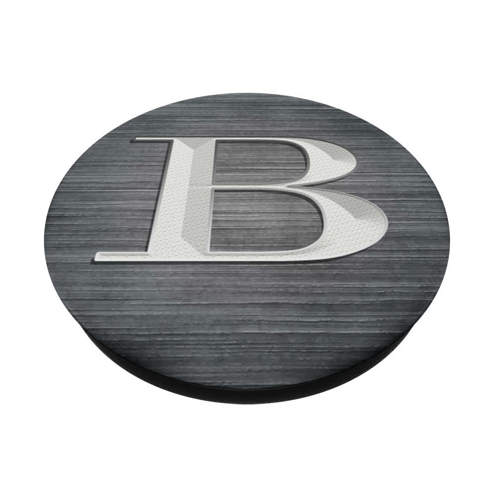Monogram Initial Letter B PopSocket - Brushed Steel Letter B PopGrip with Swappable Top for Phones & Tablets - Perfect for Personalization, Gifts, and Everyday Use