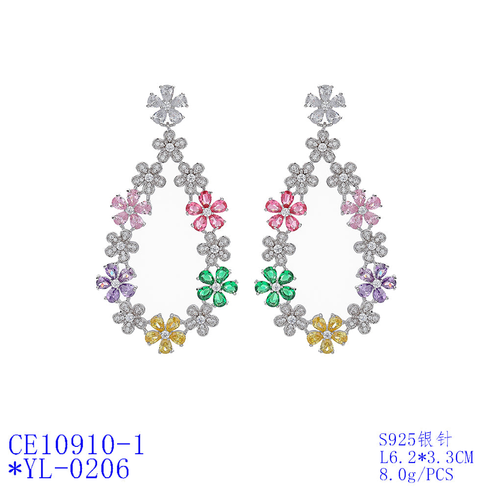 Elegant Cubic Zirconia Flower Earrings for Wedding & Bridal Jewelry - CE10910 | Perfect for Bridal Shower, Anniversary & Special Occasions