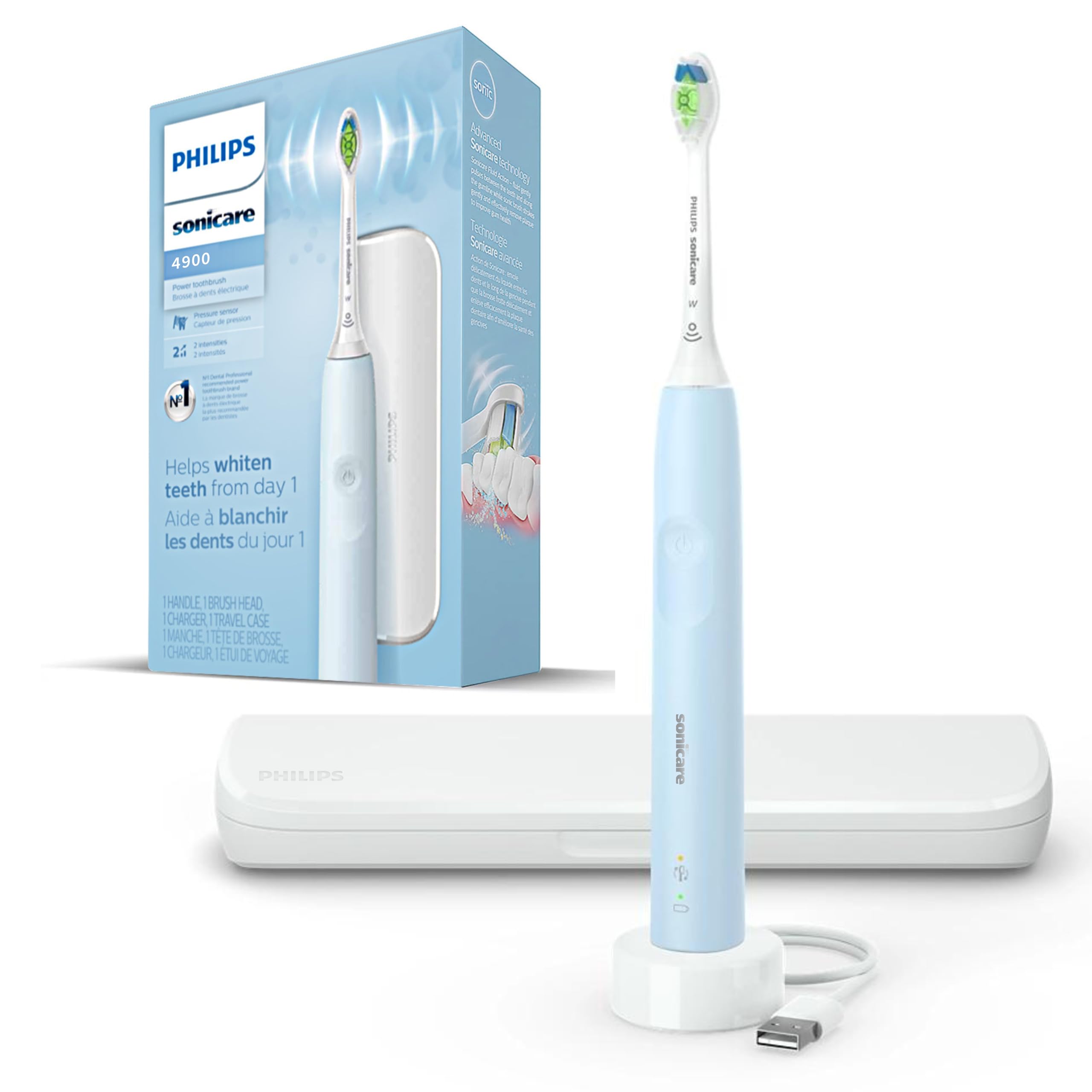 PHILIPS Sonicare DiamondClean Electric Toothbrush with Pressure Sensor - Rechargeable Sonic Toothbrush with Travel Case, Blue (1 Count) - Perfect for Home Use, Travel & Daily Oral Care