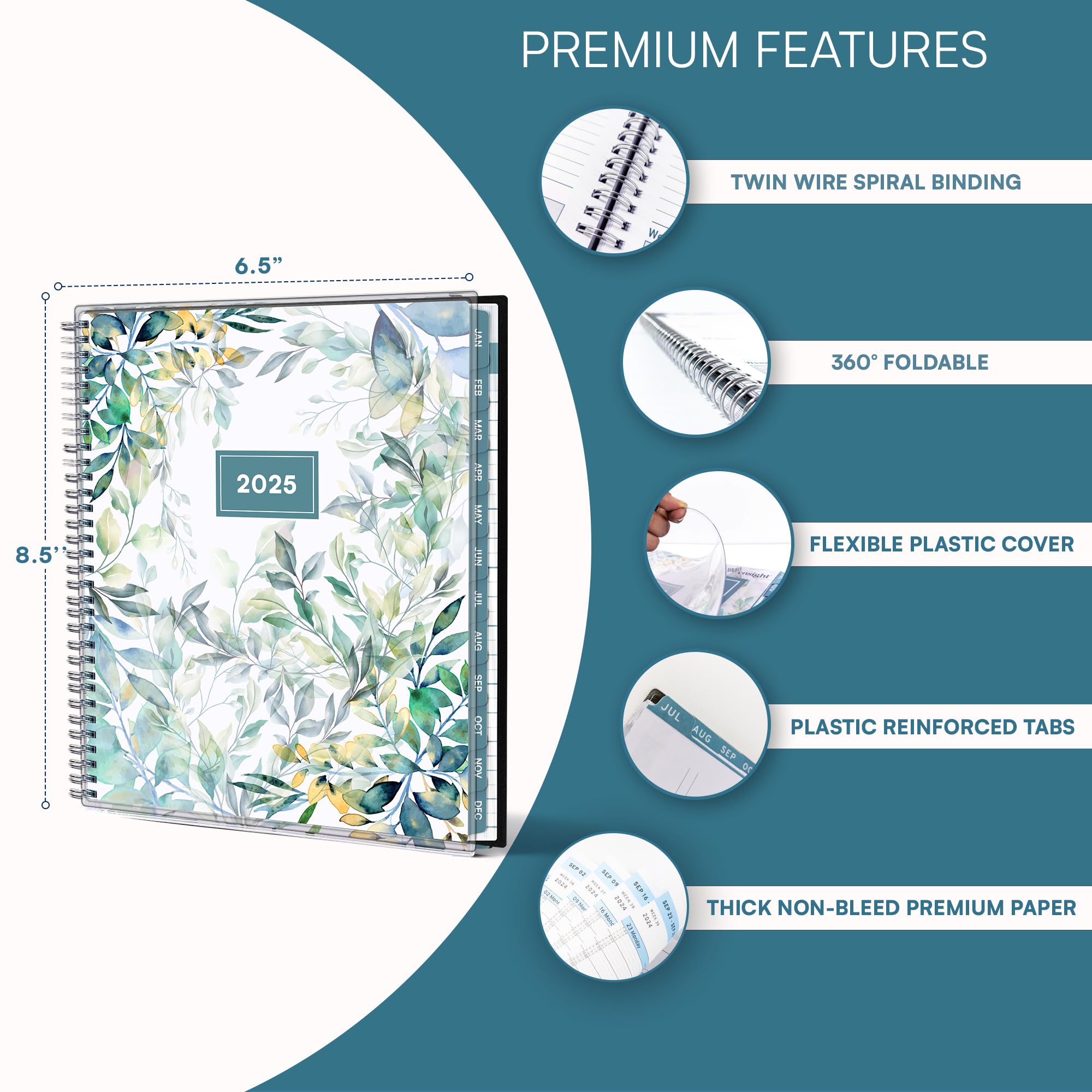 2025 Floral Planner & Appointment Book - 6.5 x 8.5 Inch Daily Weekly Monthly Organizer with 15-Minute Time Slots, Tabs & Calendar for Business, School & Personal Use | Perfect for Office, Home & Student Scheduling (Jan-Dec 2025)