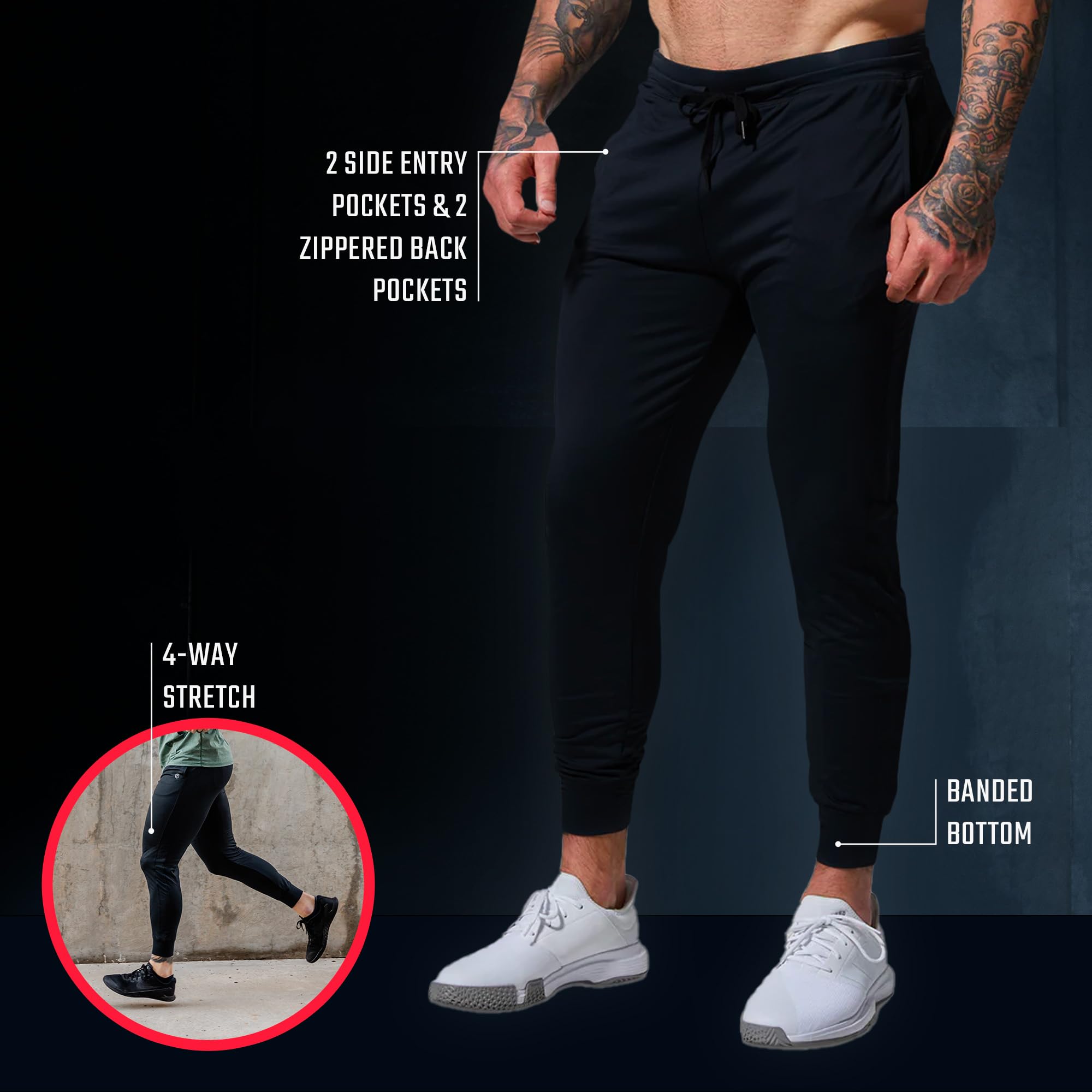 Born Primitive Men's Athletic Joggers - Comfortable Workout Pants with Pockets, Soft Stretchy Training Joggers for Gym, Running & Lounge Wear
