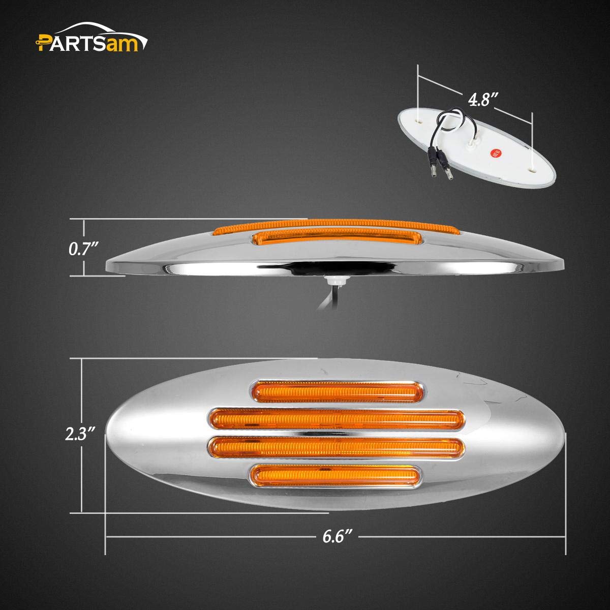 Partsam 10Pcs 6-3/5 Inch Oval Amber LED Side Marker Clearance Lights - 12V Truck Front Fender Panel Lights Replacement for Peterbilt Kenworth Freightliner - Perfect for Semi Trucks, Trailers & Heavy Duty Vehicles