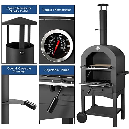 Premium U-MAX Outdoor Wood-Fired Pizza Oven with Waterproof Cover - Portable Steel Pizza Grill & Maker with Pizza Stone - Perfect for Camping, Backyard BBQs & Outdoor Cooking