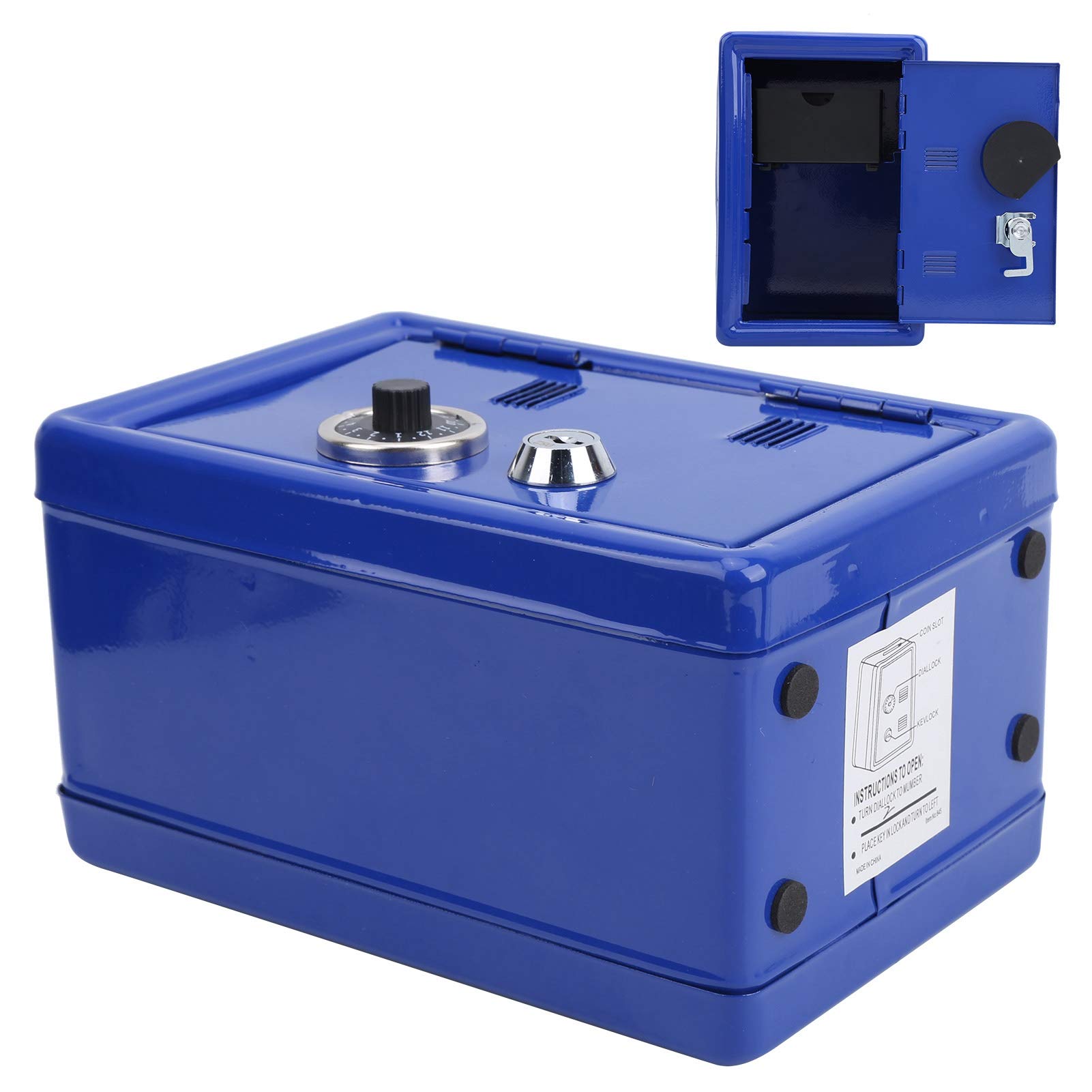 Fireproof Safe Box with Key - Secure Storage for Jewelry, Cash & Documents - Simulation Wheel & Slot Design - Includes 2 Keys - Home & Office Use (Blue)