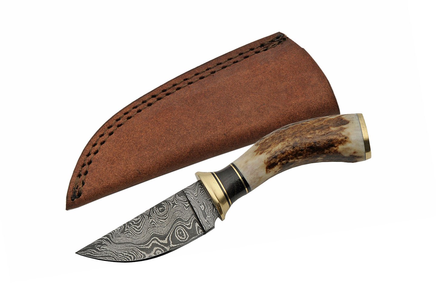 Premium Damascus Steel Hunting Knife - Stag Handle Skinning Knife for Outdoor, Camping & Survival | SZCO Supplies