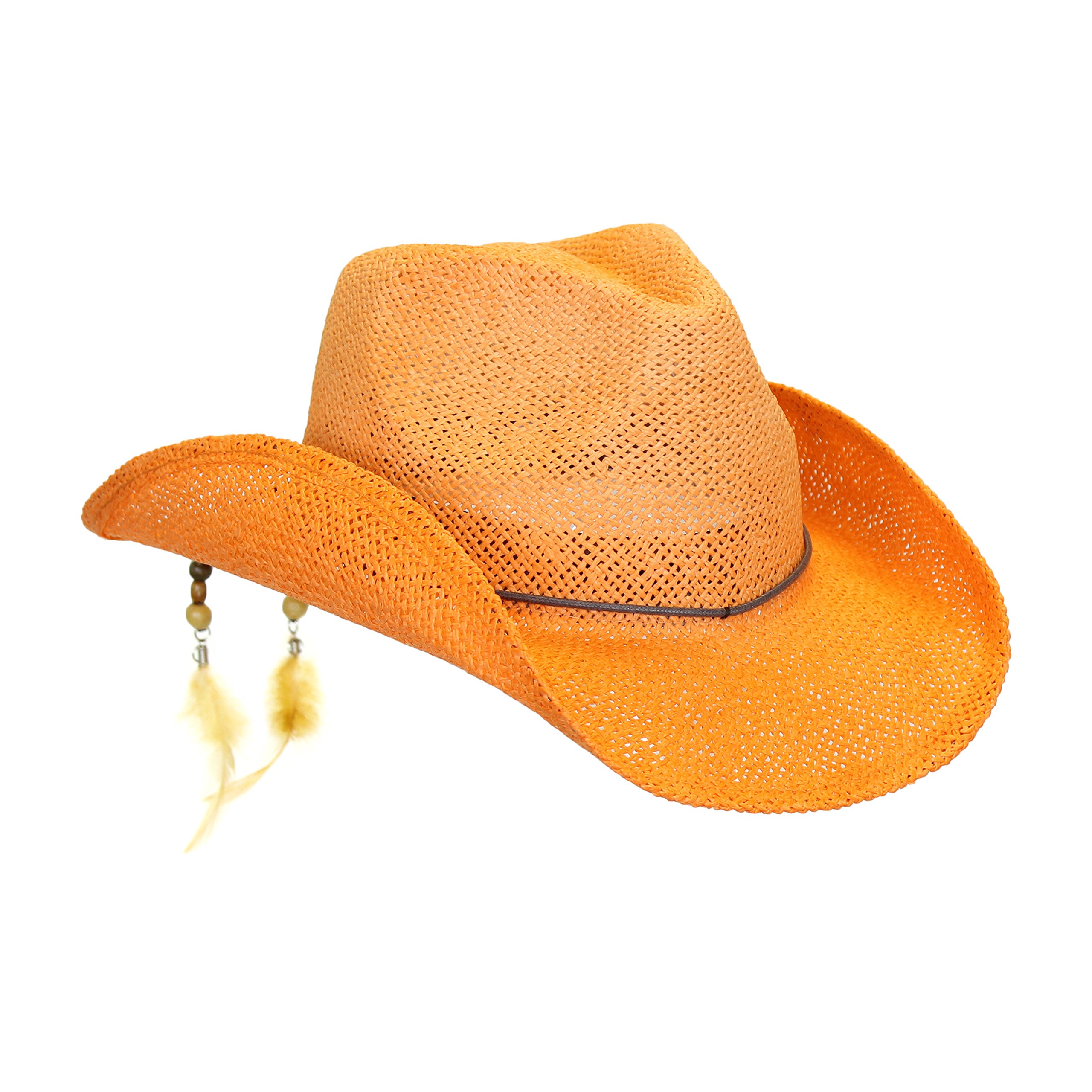 Peter Grimm Women's Orange Toyo Straw Summer Cowboy Hat with Shapeable Brim - Perfect for Beach Vacations, Music Festivals & Outdoor Adventures