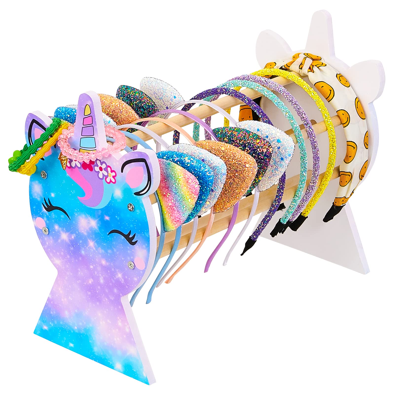 Basumee Unicorn Headband Holder Organizer for Girls - Hair Hoop & Headband Display Stand, Storage Solution for Kids' Room Decor (Blue & Purple) - Perfect for Bedroom, Bathroom, and Closet Organization