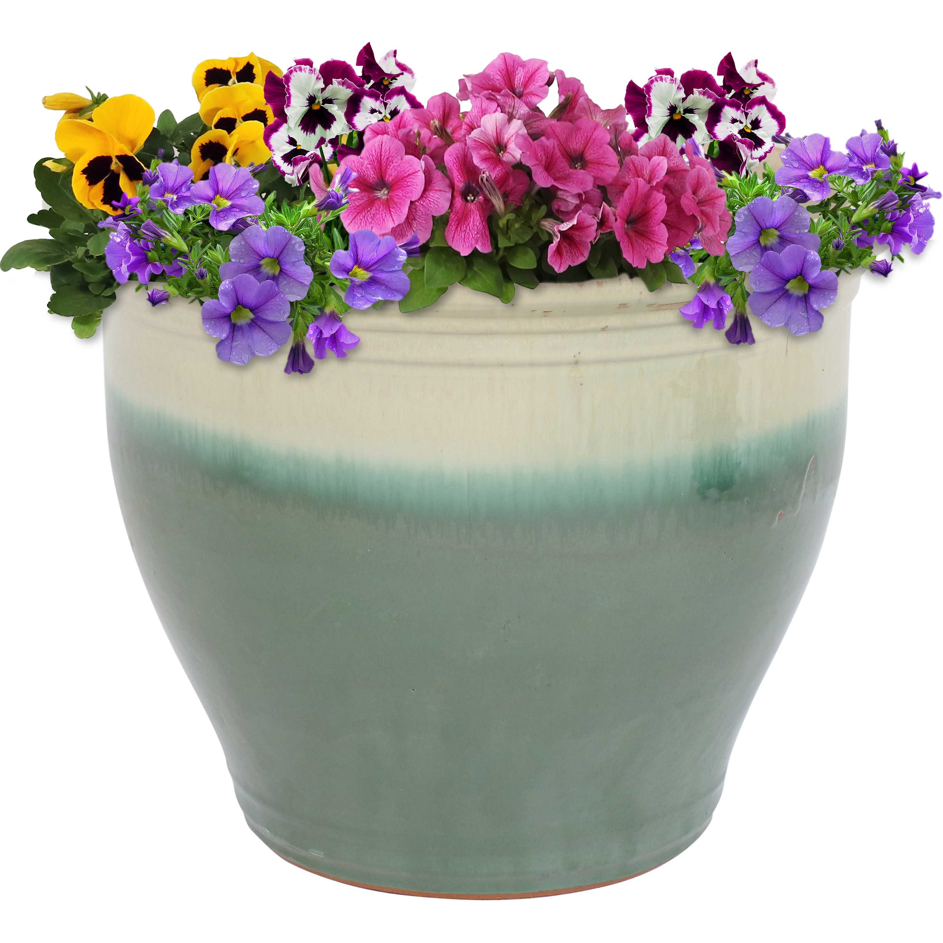Sunnydaze Studio Round Glazed Ceramic Planter with Drainage Hole - Indoor Outdoor Flower Pot for Plants, Succulents, Herbs - Perfect for Patio, Garden, Balcony Decor