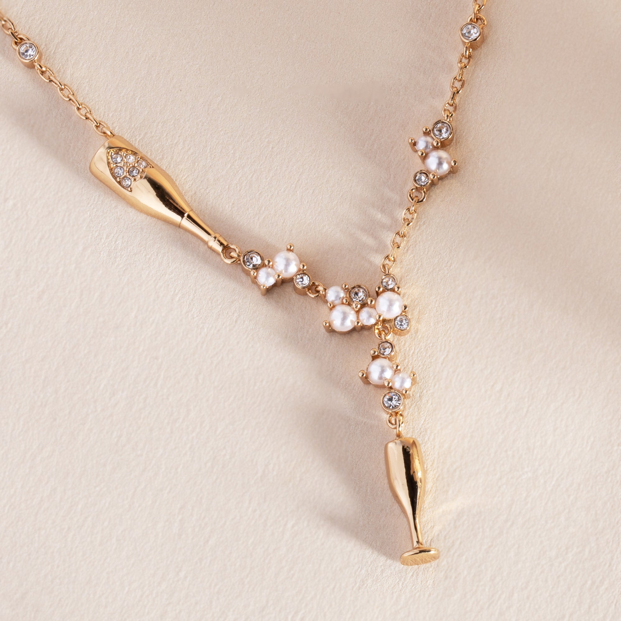 Elegant Champagne Pearl & Crystal Pendant Necklace for Women - Perfect for Weddings, Parties & Special Occasions