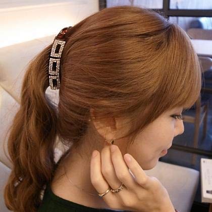 Bling Black Block Shape Banana Hair Clip - Diamond Ponytail Holder with No Slip Grip for Women | Perfect for Parties, Weddings & Everyday Styling