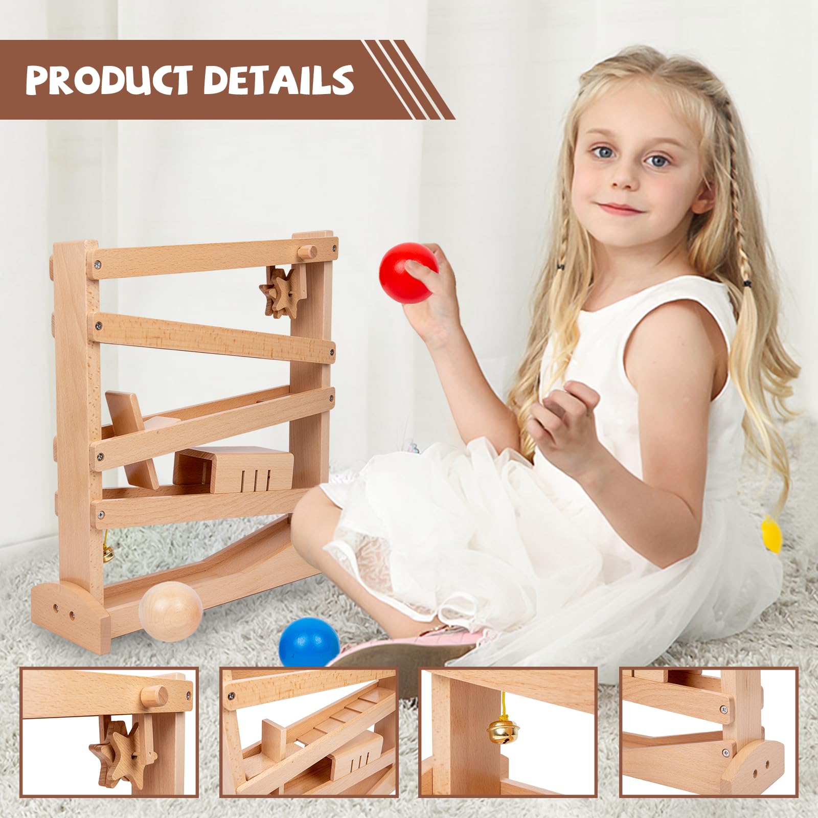 **Adena Montessori Wooden Ball Drop Toy - Educational Montessori Toys for Toddlers 1-3 Years Old - Fine Motor Skills Development - Perfect for Daycare, Preschool & Home Learning Activities**