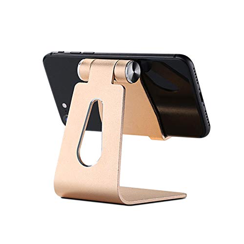 Universal Phone Stand Holder - Adjustable & Sturdy Gold Smartphone Stand for iPhone, Samsung, Galaxy - Perfect for Desk, Car, Bedside & Video Calls