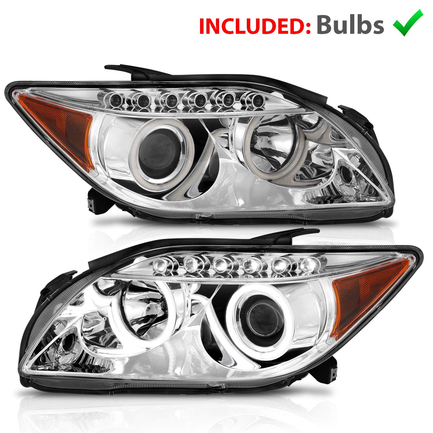 AmeriLite Chrome Ultra Bright LED Halo Projector Headlights for Scion Tc - Pair (Driver & Passenger Side) | High Visibility Night Driving & Custom Car Styling