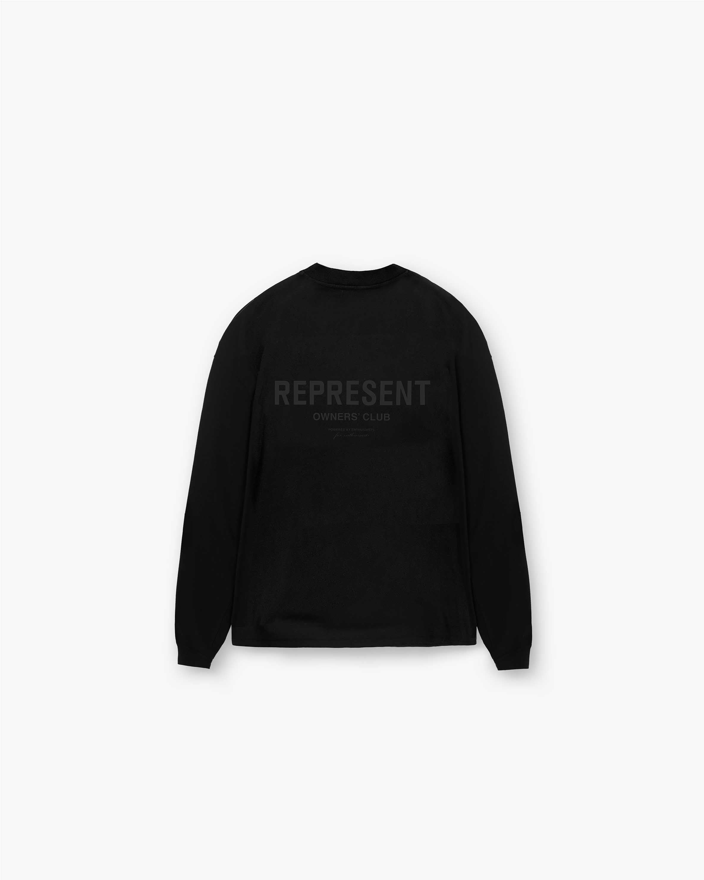 Represent Owners Club Long Sleeve T-Shirt - Black Reflective Streetwear for Men | Gym, Casual Wear & Night Outfits