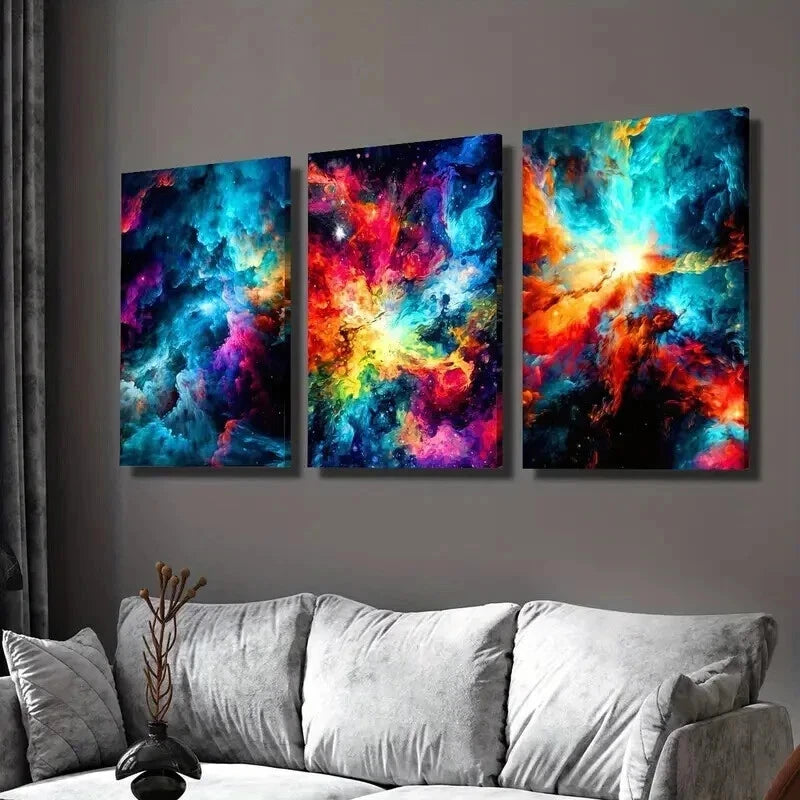 3-Piece Abstract Colorful Nebula Wall Art Set - Framed Canvas Prints 40x60cm | High Quality Australian Made | Ready to Hang | Perfect for Living Room, Bedroom & Office Decor