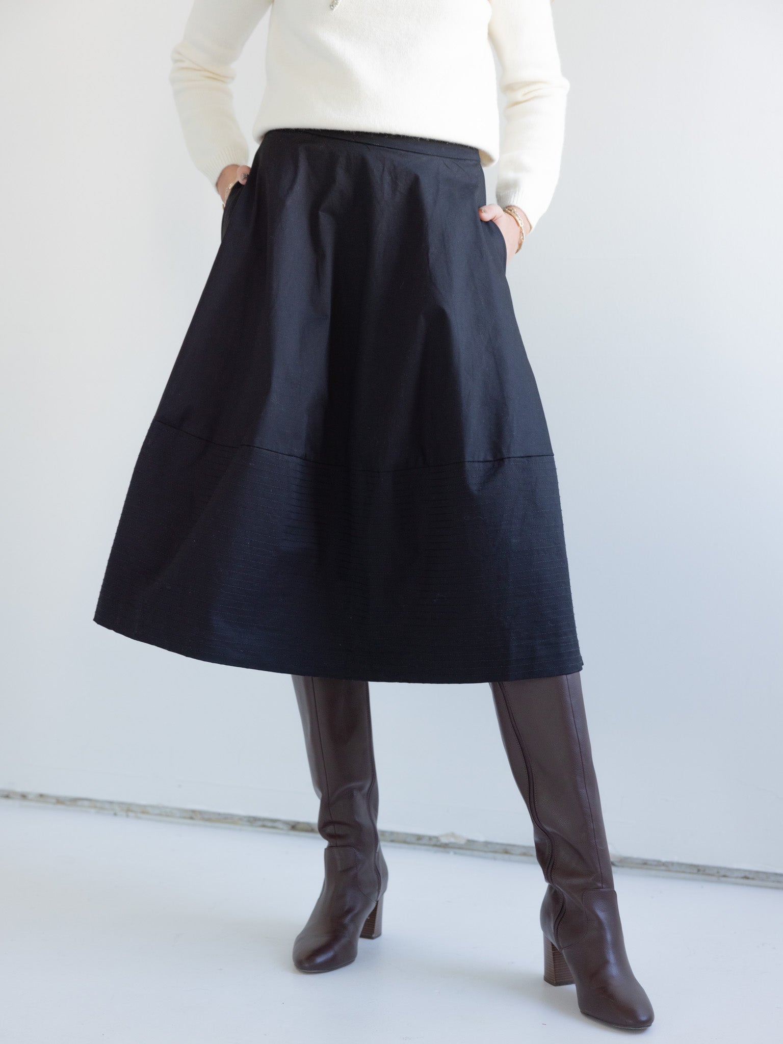 Ava Poplin Skirt - Women's Casual Flowy Midi Skirt with Pockets | Perfect for Summer, Office Wear & Vacation Outfits