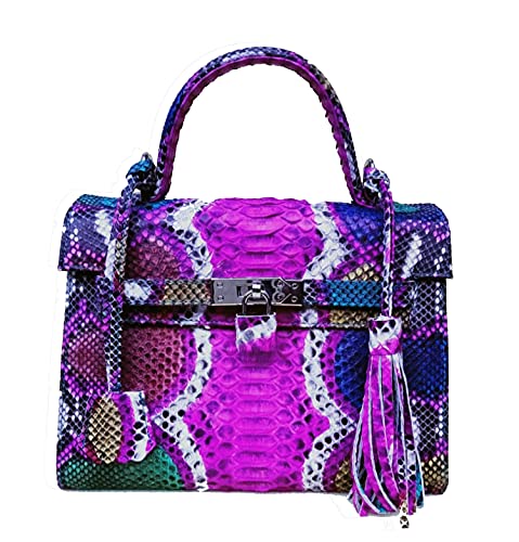 Fuchsia Genuine Snakeskin Handbag for Women - Elegant Top Handle Satchel Purse for Work, Party & Special Occasions