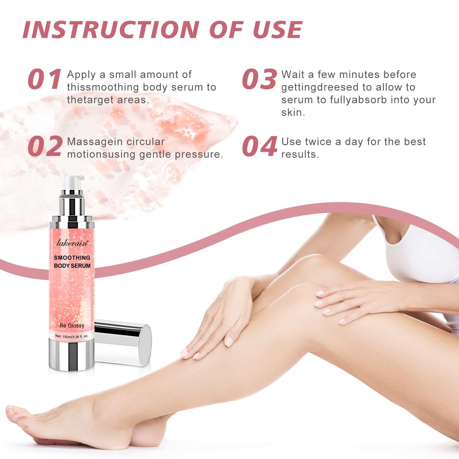 B Glossy Anti-Aging Body Serum with Hyaluronic Acid & Vitamin E - Wrinkle Reduction, Skin Tightening & Hydration Treatment - 100ml/3.38 Fl Oz for Smooth, Firm & Youthful Skin - Perfect for Daily Skincare Routine & Nighttime Rejuvenation
