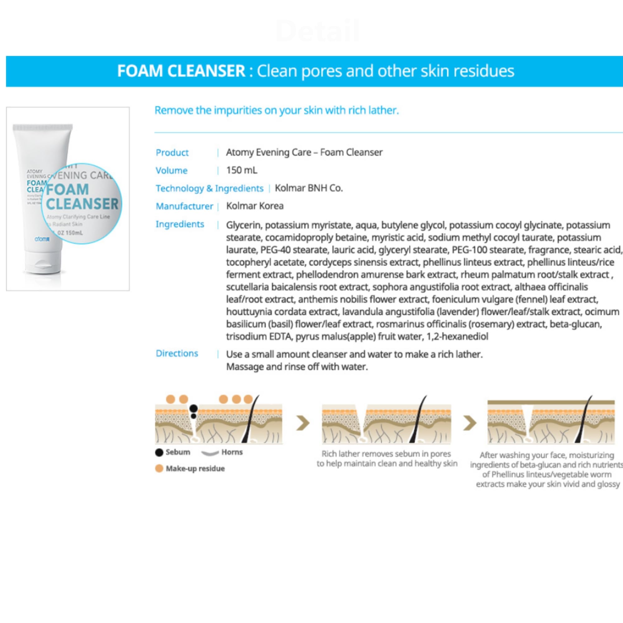 Korean Foam Cleanser 150g x 2 Pack - Evening Skin Care Routine for Clear Skin