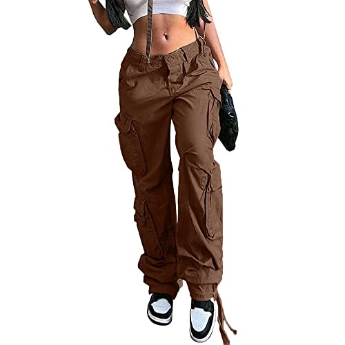 NCXFTP High Waist Cargo Pants for Women - Baggy Jogger Straight Wide Leg Parachute Pants | Y2K Streetwear Fashion | Perfect for Casual Outfits, Workouts & Urban Style