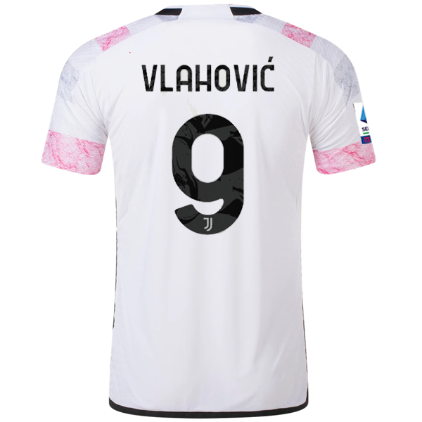 Adidas Juventus Authentic Vlahovic Away Jersey with Serie A Patch 23/24 - White Soccer Shirt for Men | Official Football Uniform for Matchday & Fan Support