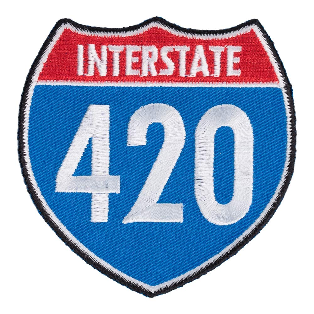 I-420 Road Sign Embroidered Patch - Cannabis & Marijuana Smoking Iron-On/Sew-On Badge for Jackets, Hats & Backpacks - Perfect for Stoner Gifts & Festival Accessories