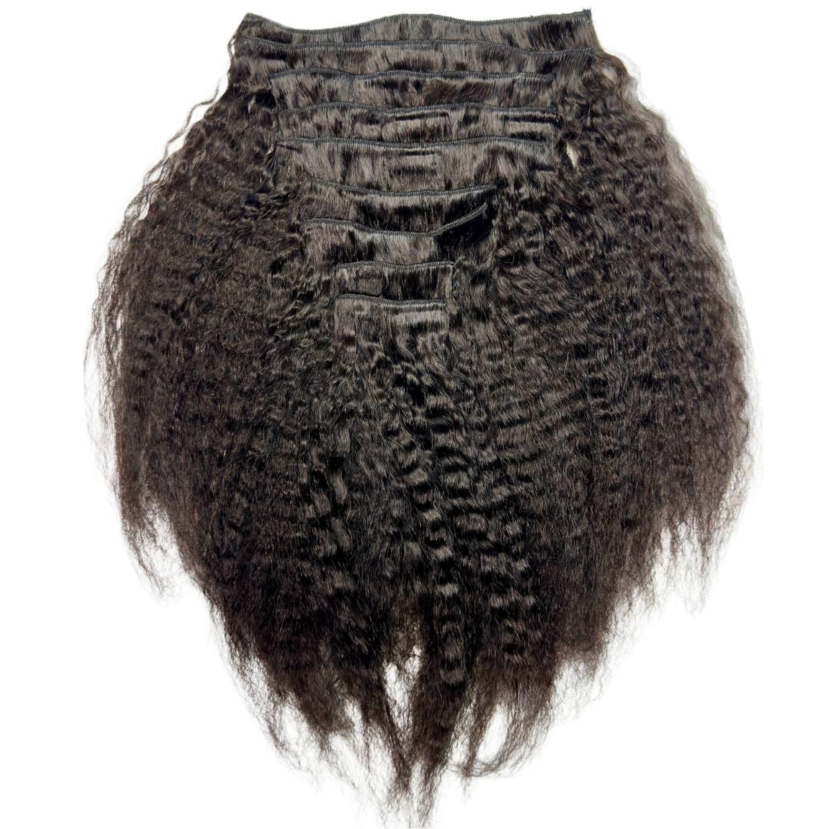 Kinky Straight Clip In 100% Human Hair Extensions - Natural Black Hair Weft for Volume & Length - Perfect for Daily Wear, Parties & Special Occasions